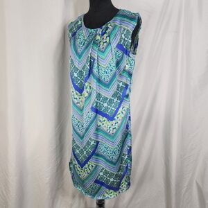 Vintage! COREY P Blue Asymmetric Pleated Neckline Button Back Satin Sheath Dress